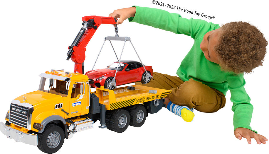 MACK Granite Tow Truck with Bruder Roadster